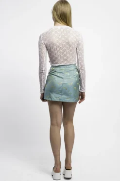 MaisonCléo Jupes>RUNWAY LOOK 46 – Jupe bleue turquoise irisée papillons