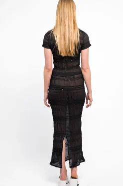 MaisonCléo Jupes>RUNWAY LOOK 15 – Jupe longue en mousseline noire ornée de sequins