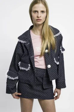 MaisonCléo Jupes>RUNWAY LOOK 33 – Mini-jupe en denim imprimé avec poche