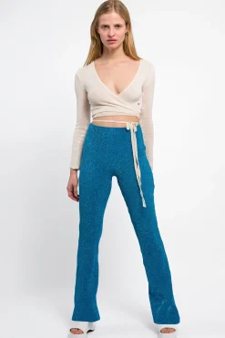 MaisonCléo Pantalons / Shorts>RUNWAY LOOK 45 – Pantalon à sequins bleus évasé