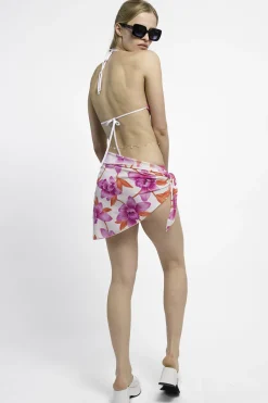 MaisonCléo Maillot De Bain>RUNWAY LOOK 8 – Paréo de plage rose fuchsia à grosses fleurs