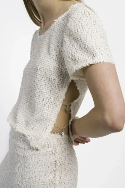 MaisonCléo Blouses|Tops>RUNWAY LOOK 47 – Top avec petites écailles sequins de sirène blanc cassé