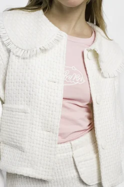 MaisonCléo Vestes / Manteaux>RUNWAY LOOK 14 – Veste blanche en maille tressée façon raphia
