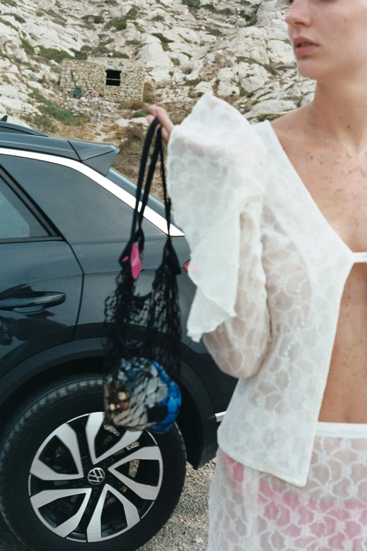 MaisonCléo Sacs>Sac de plage noir en résille crochet irisé et satin