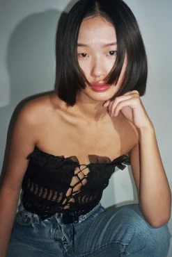 MaisonCléo Tops>Top bustier en dentelle et soie LILI