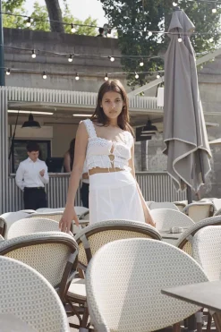 MaisonCléo Tops>Top en coton blanc et dentelle avec liens MIMI IX