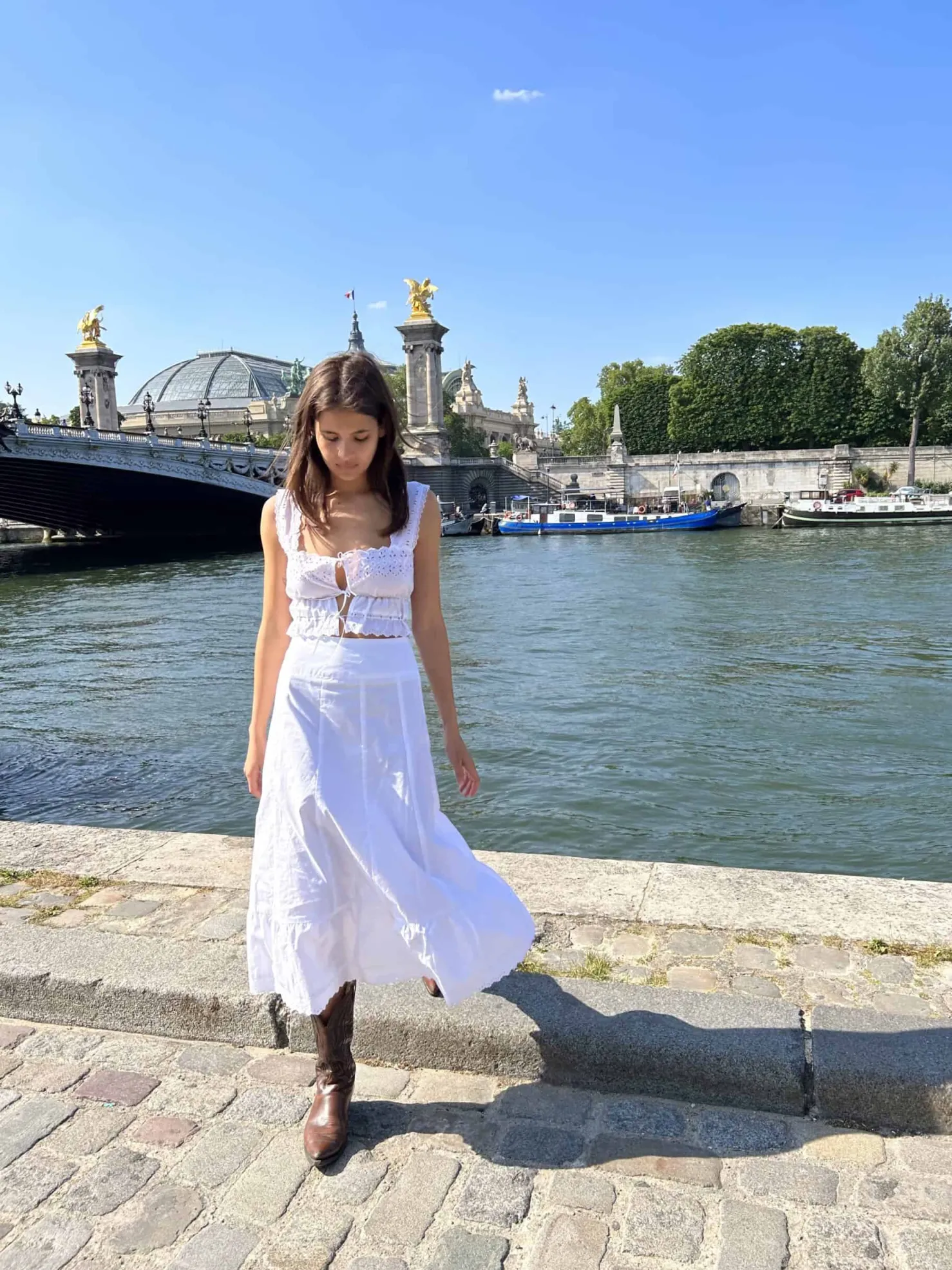 MaisonCléo Tops>Top en coton blanc et dentelle avec liens MIMI IX