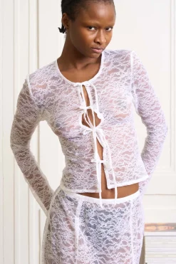 MaisonCléo Tops>Top en dentelle blanc cassé ESPERANCE avec liens