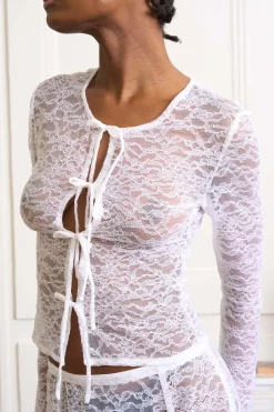 MaisonCléo Tops>Top en dentelle blanc cassé ESPERANCE avec liens