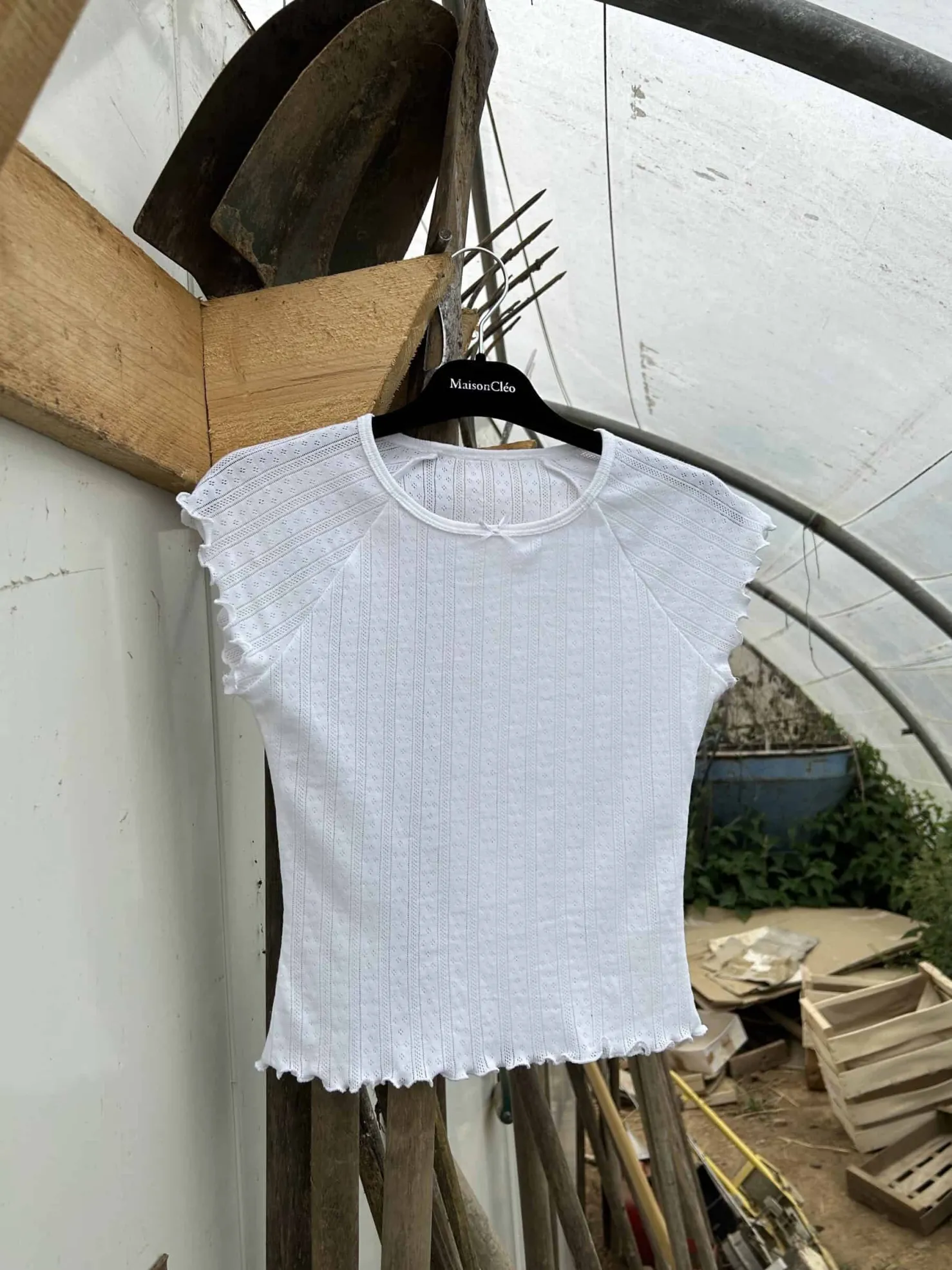 MaisonCléo Tops>T-shirt en jersey pointelle blanc
