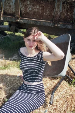 MaisonCléo Tops>T-shirt marinière bleu foncé à col bateau