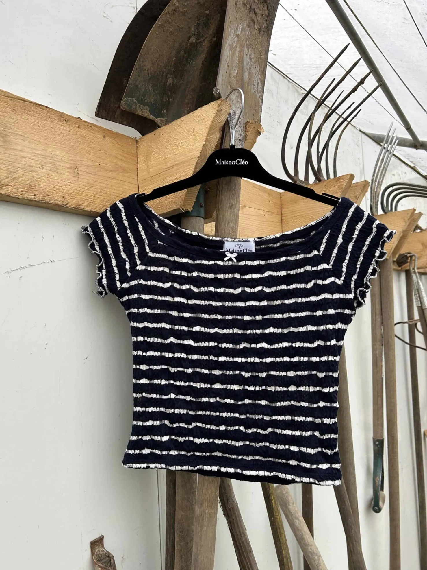 MaisonCléo Tops>T-shirt marinière bleu foncé à col bateau