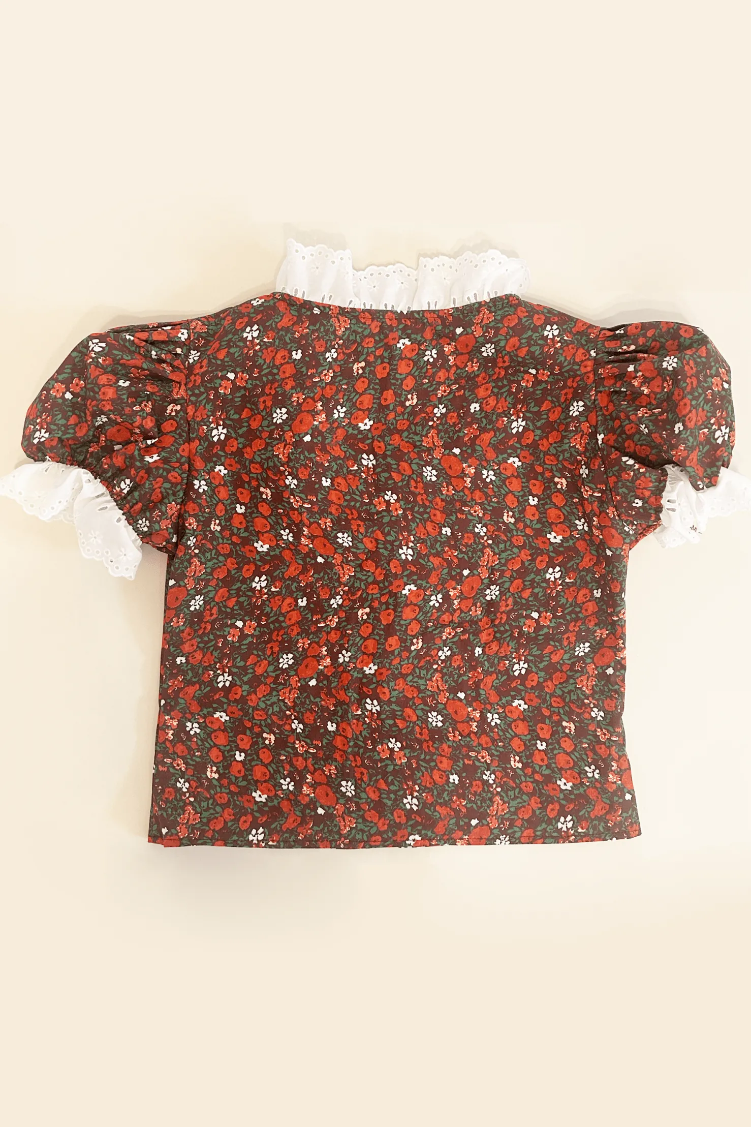 MaisonCléo Blouses|Tops>VALENTINES – Blouse VANESSA en coton roses rouges et broderie anglaise