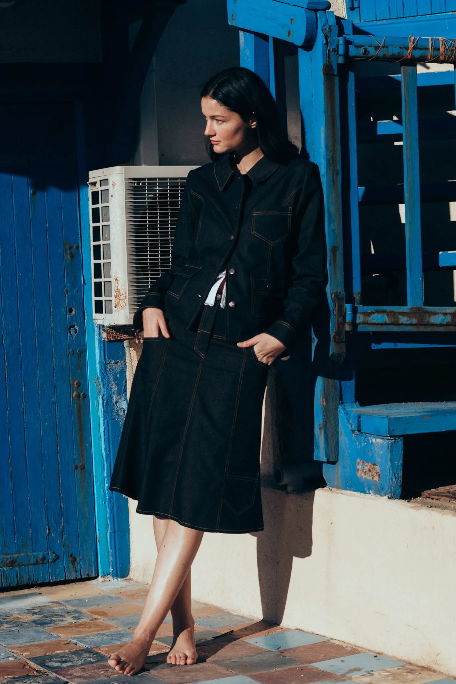 MaisonCléo Vestes / Manteaux>Veste en denim brut léger Sophie avec poches