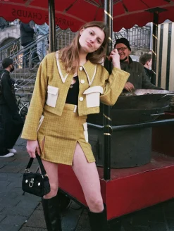 MaisonCléo Vestes / Manteaux>Veste en laine à carreaux moutardes OANA