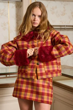 MaisonCléo Vestes / Manteaux>Veste en laine à carreaux fausse fourrure ESTELLE