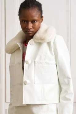 MaisonCléo Vestes / Manteaux>Veste en vynil blanc avec col en fausse fourrure blanc